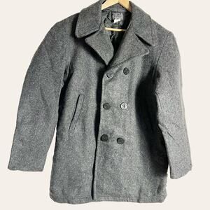 Vintage Triple Crown Charcoal Gray Wool Double Breasted Pea Coat Size M